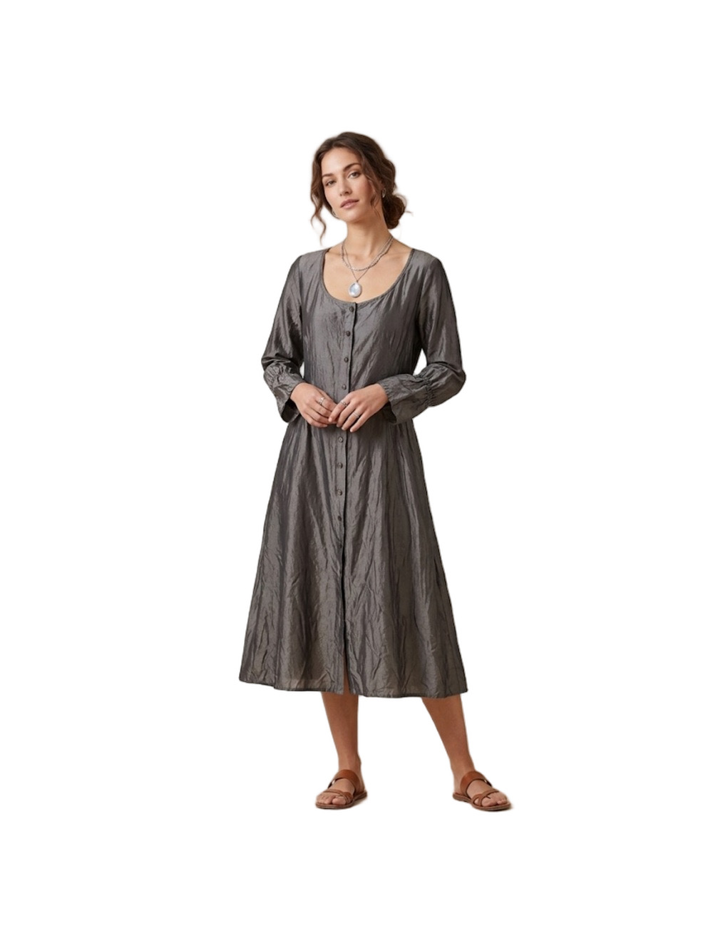 Krista Larson Artisanal Gray Silk Dress OS tie back